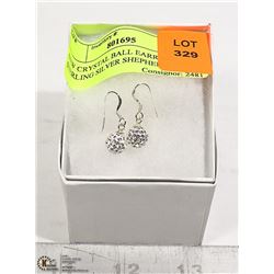 NEW CRYSTAL BALL EARRINGS STERLING SILVER SHEPHERD