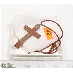 STONE "CROSS" NECKLACE ON LEATHER CORD- CROSS