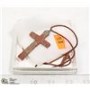 Image 1 : STONE "CROSS" NECKLACE ON LEATHER CORD- CROSS