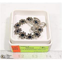 DARK BLUE RHINESTONE WREATH BROOCH
