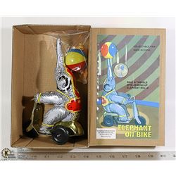 TIN ELEPHANT ON BICYCLE TOY WITH BOX