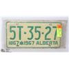 Image 1 : 1967 ALBERTA LICENSE PLATE
