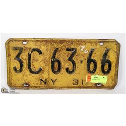 1931 NYC LICENSE PLATE
