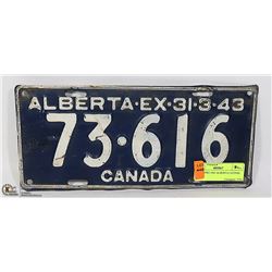RARE WW2 1943 ALBERTA LICENSE PLATE