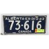 Image 1 : RARE WW2 1943 ALBERTA LICENSE PLATE