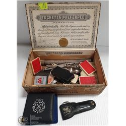 CIGAR BOX FULL OF ASSORTED ITEMS