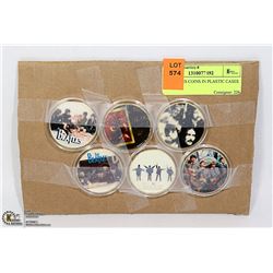 6 BEATLES COINS IN PLASTIC CASES
