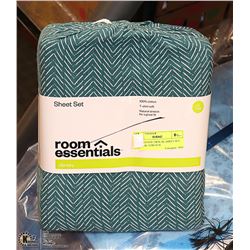 100% COTTON TWIN XL SHEET SET, NATURAL STRETCH