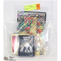 POKEMON SET OF CARDS, SLEEVES, PINS ETC.