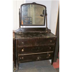 ANTIQUE WOODEN CHEST OF DRAWERS WITH MIRROR FRAME