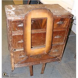 ANTIQUE WOODEN DRESSER WITH MIRROR FRAME