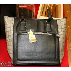 NEW LUXANNE BLACK & CROC SKIN STYLE PURSE, COMES