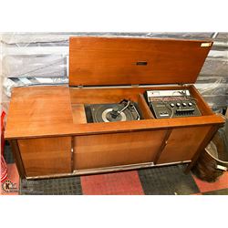 ANTQUE WOODEN RECORD PLAYER. 55" X 18" X 27"