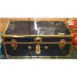 VINTAGE BLUE METAL TRUNK WITH BRASS