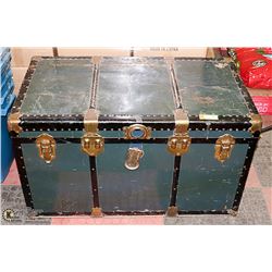LARGE VINTAGE METAL TRUNK - GREEN WITH