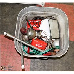 VINTAGE GALVANIZED TUB WITH ASST FLASHLIGHTS,