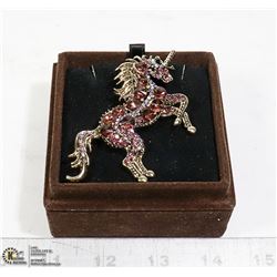 RHINESTONE UNICORN BROOCH