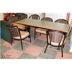 LOT WITH 5 COMMERCIAL TABLES INCLUDING 8 ARMCHAIRS