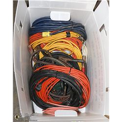 LARGE BOX OF EXTENSION CHORDS AND BOOSTER CABLES