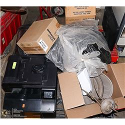 PALLET WITH PRINTER LIGHT FIXTURES ETC