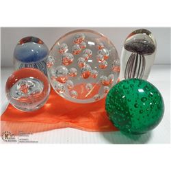 BOX OF 5 ASST GLASS PAPERWEIGHTS