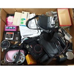 LARGE FLAT FULL OF CAMERAS & ACCESSORIES: