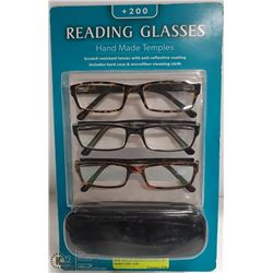 NEW SEALED READING GLASSES W/ HARD CASE +2.00