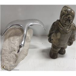 HOSELTON GOOSE ON WHITE MARBLE STATUE & ESKIMO