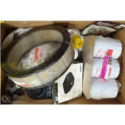 LARGE BOX WITH NEW SHOP SUPPLIES AND