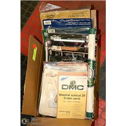 CROSS STITCH SUPPLIES LARGE BOX WITH 22 PATTERNS,