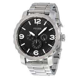 NEW FOSSIL ST. STEEL TRIPLE CHRONO 50MM BLACK DIAL
