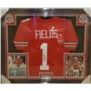 Image 1 : JUSTIN FIELDS SIGNED 30X36 FRAMED BUCKEYES JERSEY DISPLAY (JSA COA)