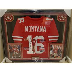 JOE MONTANA SIGNED 30X36 FRAMED 49ers JERSEY DISPLAY (BECKETT COA)