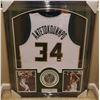 Image 1 : Giannis Antetokounmpo Signed 30X36 Bucks Jersey Display (JSA COA)
