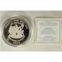 1985 BAHAMAS $25 PROOF SILVER COIN "CHRISTOPHER