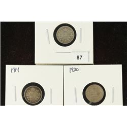 1912, 1914 & 1920 CANADA SILVER 5 CENTS