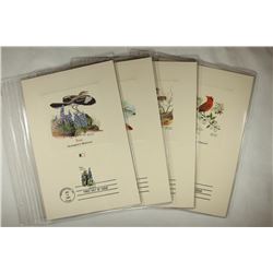 4 ASSORTED BIRDS OF THE USA 1ST DAY ISSUE STAMPS