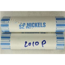 2-$2 ROLLS OF 2010-P JEFFERSON NICKELS BU