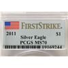 Image 3 : 2011 AMERICAN SILVER EAGLE PCGS MS70 1ST STRIKE