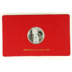 1984 BARBADOS FAO SILVER PROOF $50 FOURWING