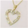 Image 2 : 14K Solid Yellow Gold .70CTW Round & Baguette Diamond Heart Pendant on Box Chain