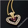 Image 2 : 14kt Yellow Gold 0.51 ctw Round Ruby and Diamond Open Heart Pendant Necklace