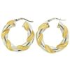 Image 2 : Italian 18K Two Tone Gold 27mm Textured Twisted Drill Bit Pattern Hoop Earrings