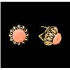 Image 2 : Salmon Coral Cabochon Earrings - 14KT Yellow Gold