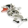 Image 5 : Vintage 18kt White Gold Diamond Black Onyx and Coral Clown Brooch Pin