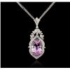 Image 1 : 14KT White Gold 40.03 ctw Kunzite and Diamond Pendant With Chain