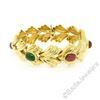 Image 1 : 14kt Yellow Gold 6.81 ctw Multi Gemstone Ribbed Wide Leaf Chain Bracelet