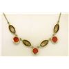 Image 2 : 14k Solid Gold Ox Blood Red Coral Open Work Collar Necklace