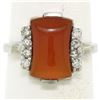Image 1 : Antique 10K White Gold Carnelian Solitaire Ring w/ .22 ctw Round Diamond Accents