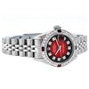 Image 2 : Rolex Ladies Stainless Steel Red Vignette Diamond & Ruby Datejust Wristwatch